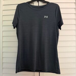 🔥 UNDER ARMOUR Women’s Large HEATGEAR Charcoal Gray Tech Short Sleeve Crew Shirt